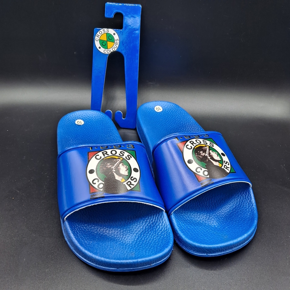 NEW RARE Mens Cross Colours Snoop Dogg 1993 Blue Slides Shoes Size 9 10 12
